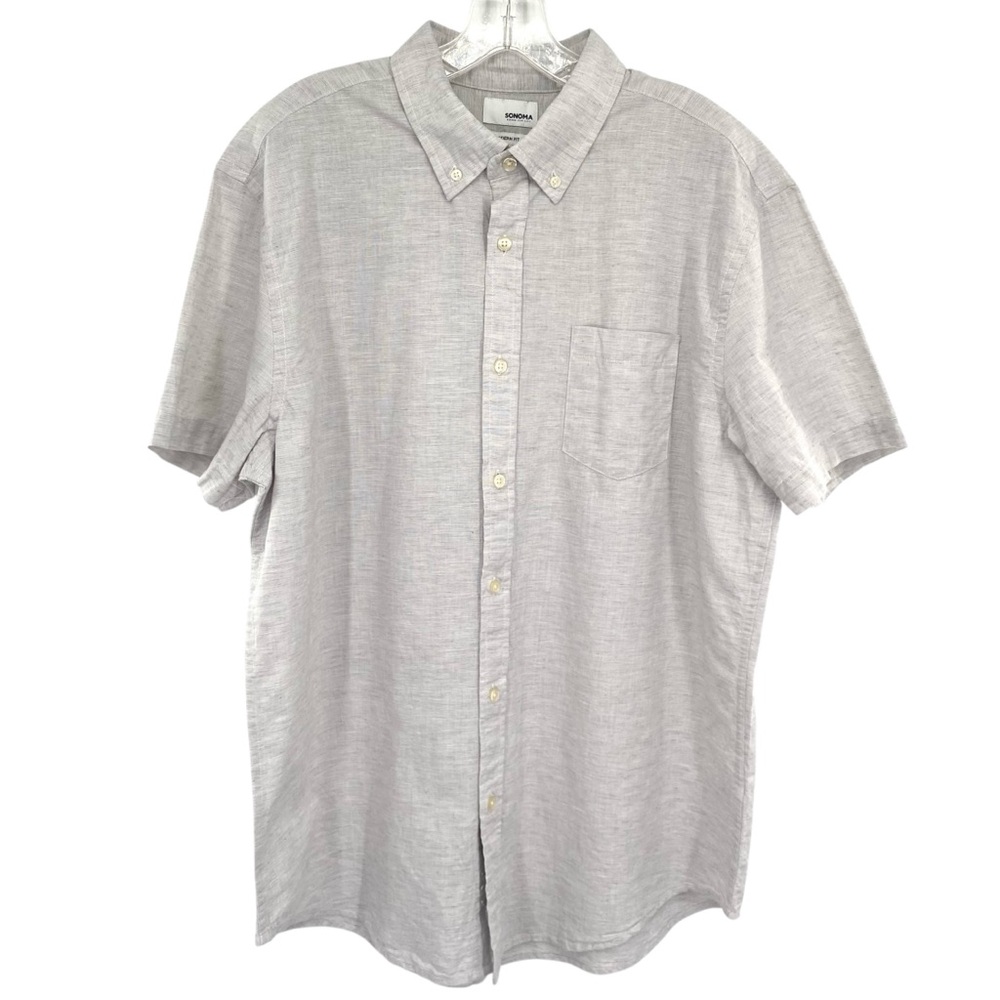 Sonoma Men’s Cotton Linen Blend Modern Fit Gray Button Down Shirt Large